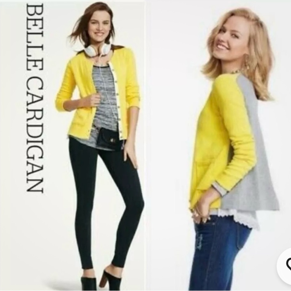 CAbi Belle, Yellow & Grey Color-block Cardigan. Sz. S